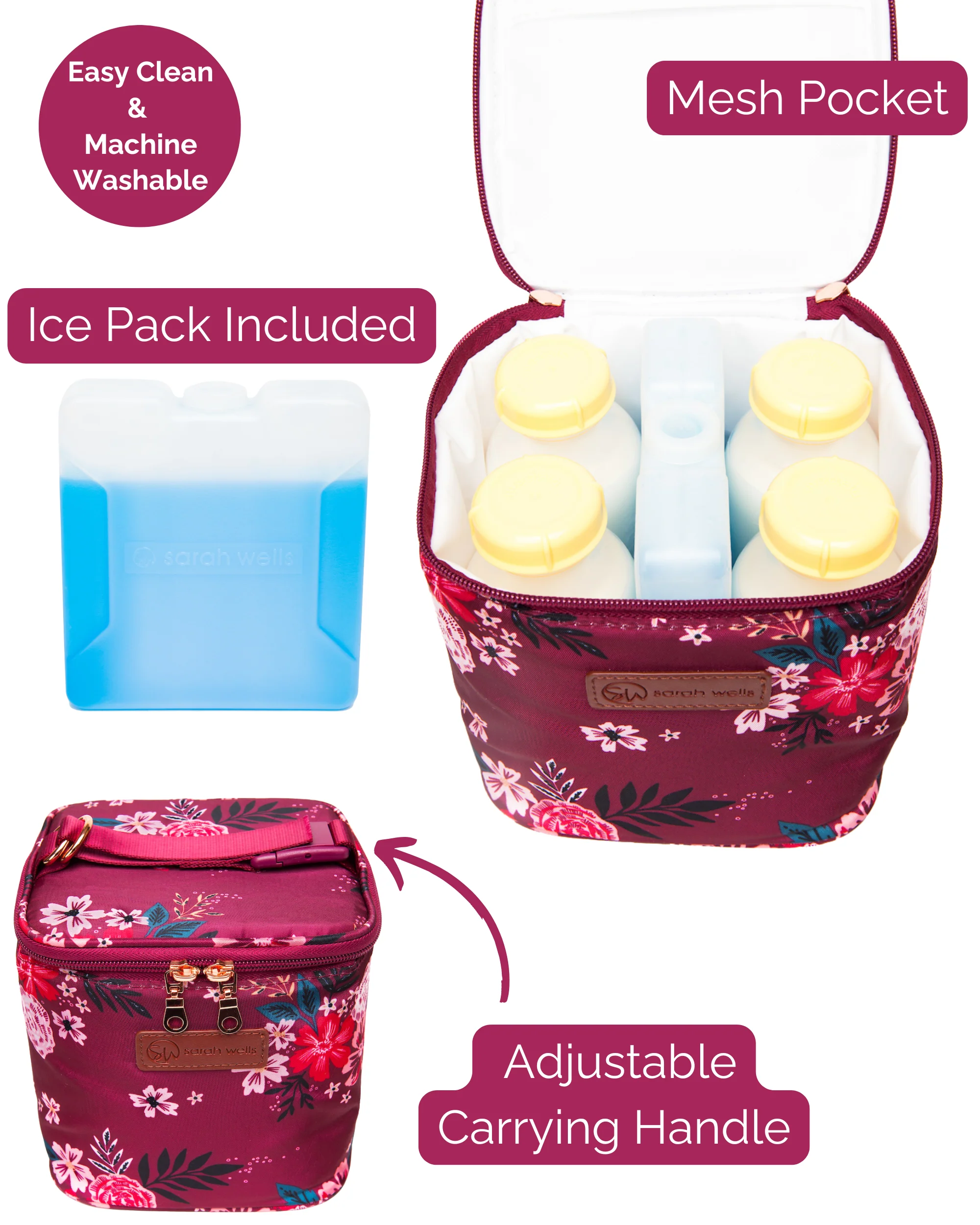 Cold Gold Breastmilk Cooler Bag (Ice Pack Included) (Berry Bloom) - Image 2