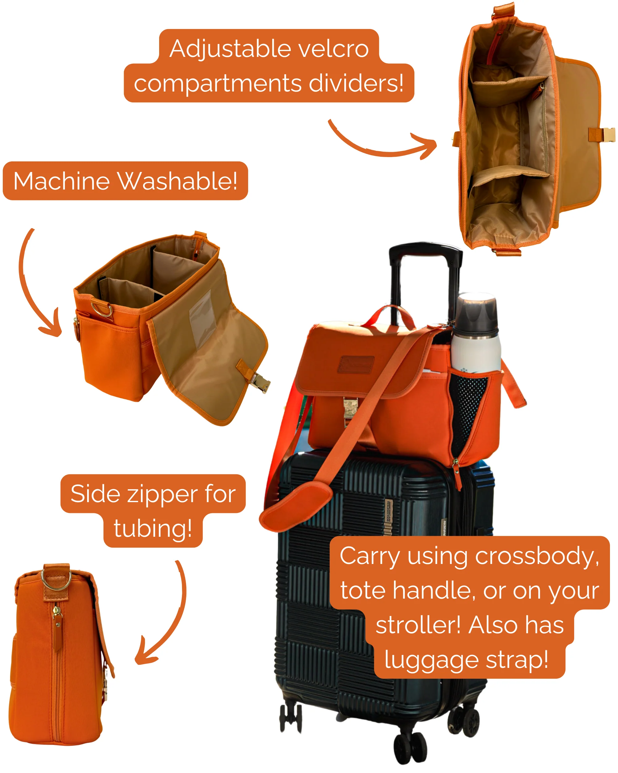 Maddy Stroller Caddy & Pump Bag (Orange) - Image 5