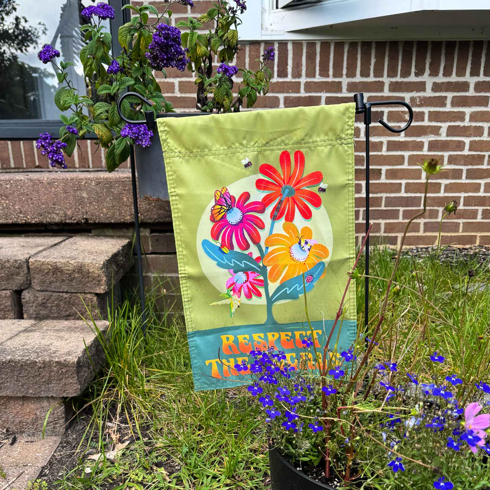 "Respect the Locals" Native Plants & Pollinator Garden Flag - Image 2