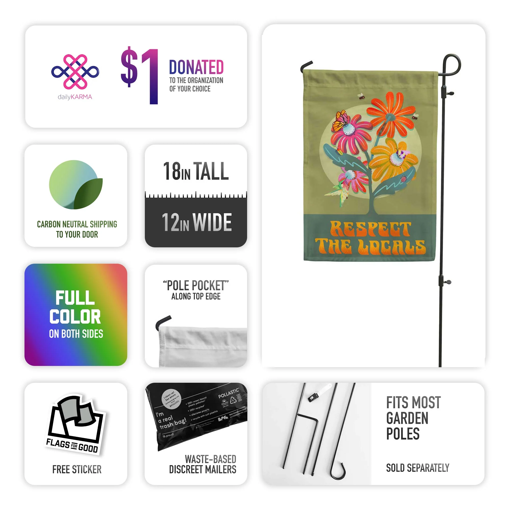 "Respect the Locals" Native Plants & Pollinator Garden Flag - Image 3