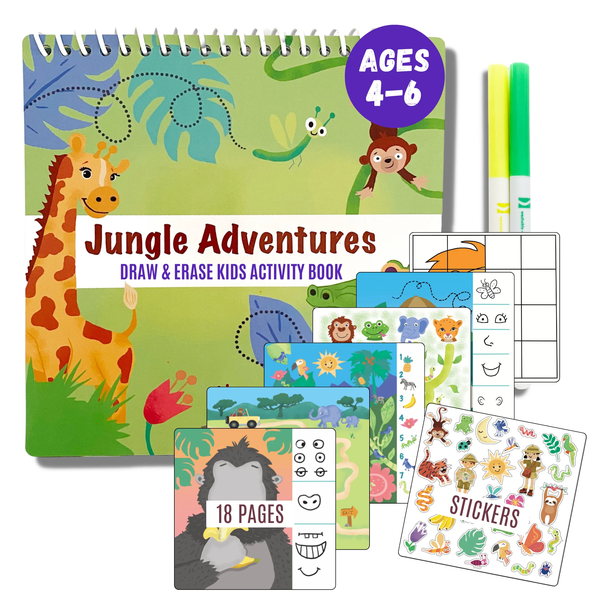 Small 7" Dry Erase Activity Book (incl. 2 Washable Markers & Reusable Stickers) - Image 11