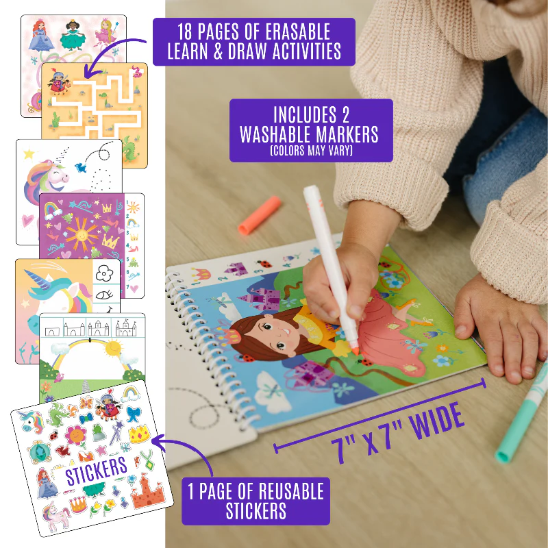 Small 7" Dry Erase Activity Book (incl. 2 Washable Markers & Reusable Stickers) - Image 3