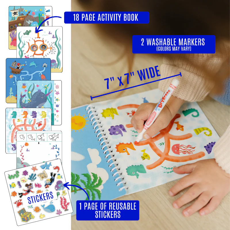 Small 7" Dry Erase Activity Book (incl. 2 Washable Markers & Reusable Stickers) - Image 4