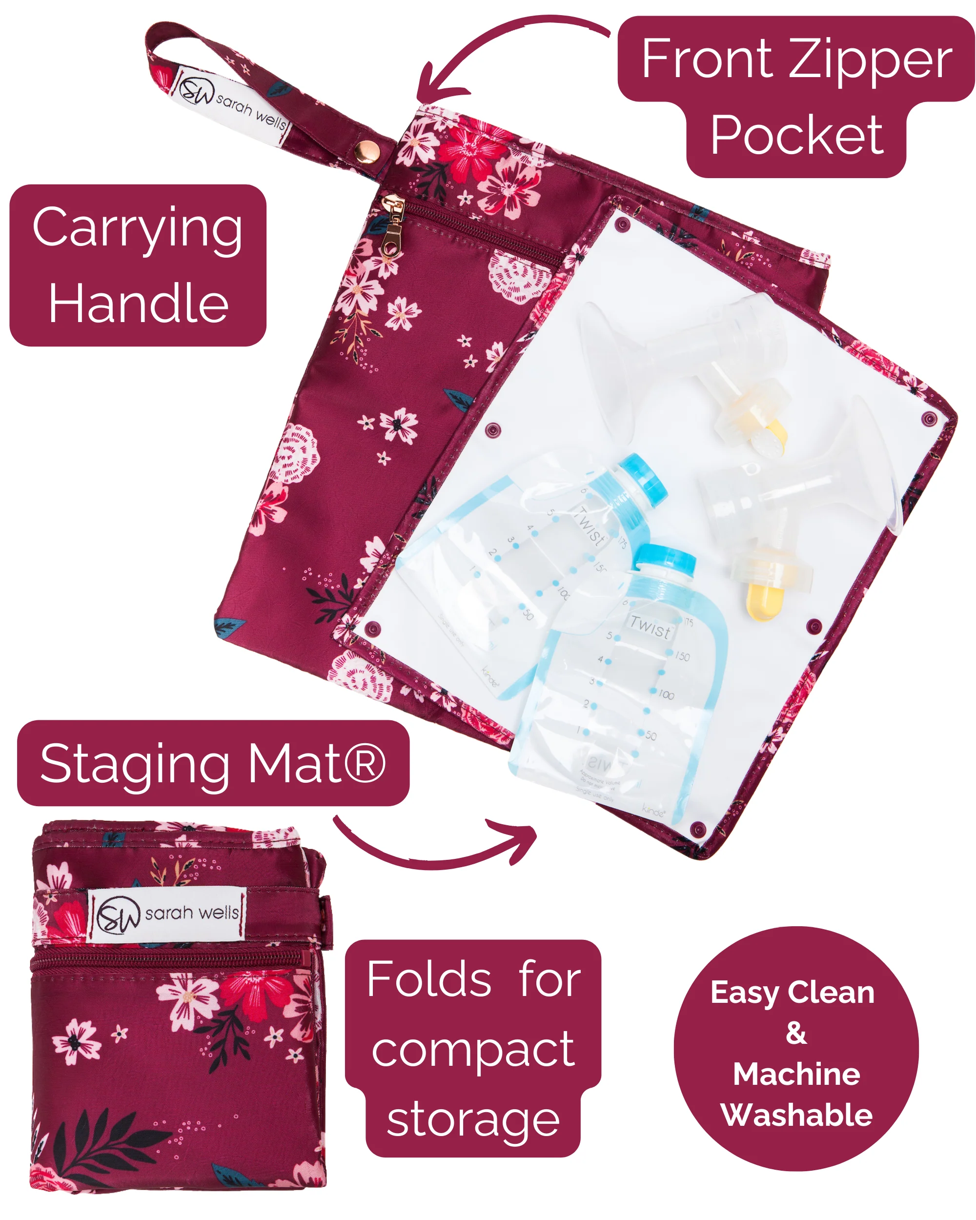 Pumparoo Wet/Dry Bag with Staging Mat® (Berry Bloom) - Image 2