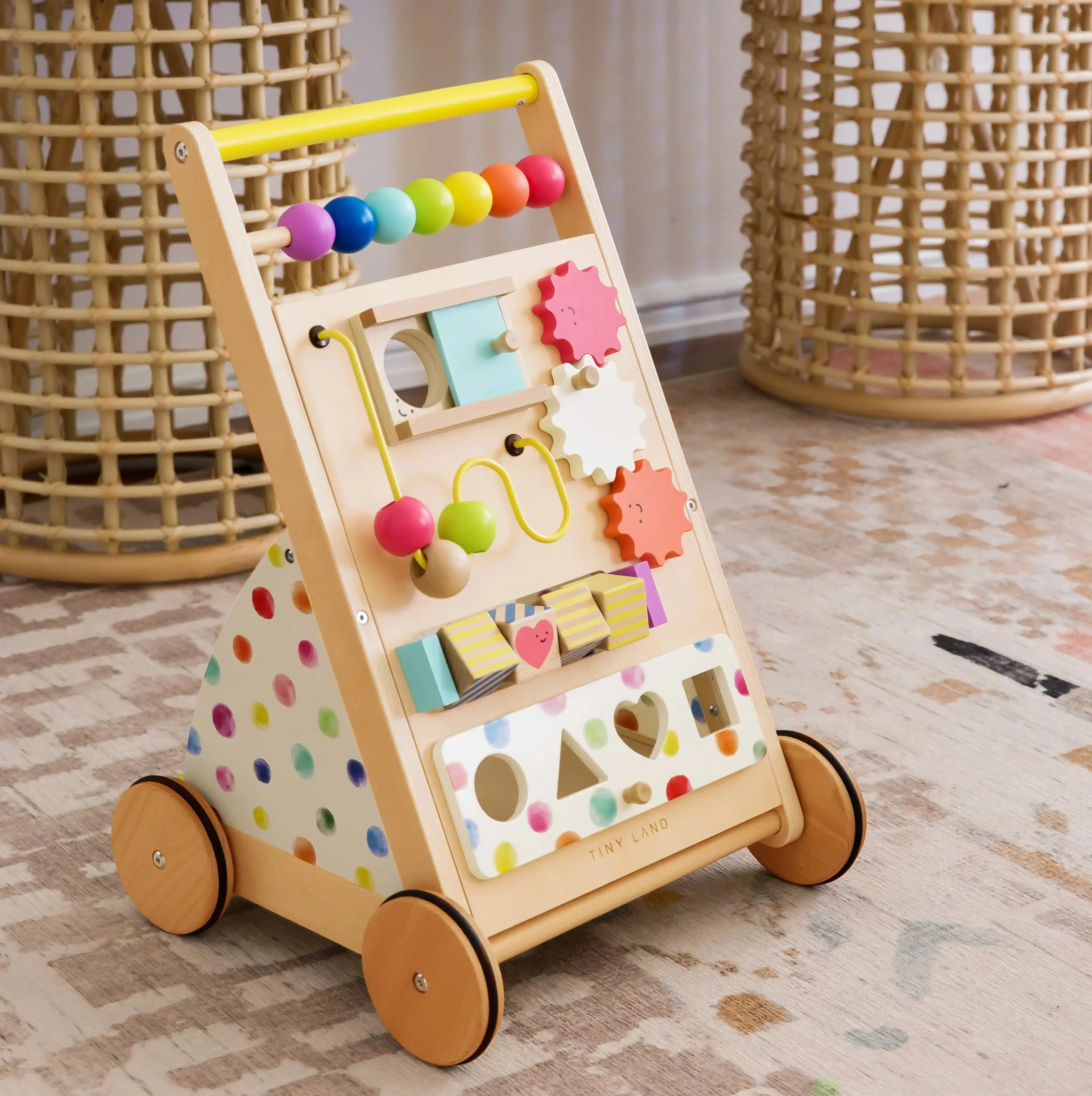 Tiny Land® Premium Natural Wooden Activity Walker - Image 3